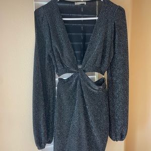 Black Sparkle Cut Out Mini Dress